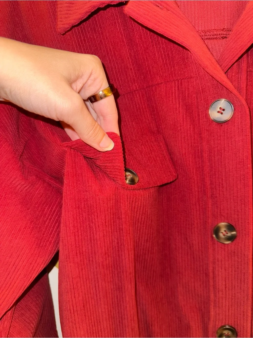 Women's Red Corduroy Button-Up Shacket Jacket w/ Pockets
